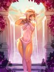 absurd_res anthro blonde_hair blue_eyes bottomwear breasts brown_body brown_fur claws clothed clothing deer digital_media_(artwork) female fur hair hi_res julia_woods kanashiipanda loincloth looking_at_viewer mammal midriff nervouscherry shaded solo topwear waterfall white_body white_bottomwear white_claws white_clothing white_fur white_loincloth white_topwear womb_tattoo