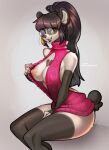 anthro aomori areola bear biped breasts clothed clothing female giant_panda hair looking_at_viewer mammal nipples open_mouth pupils smile thick_thighs