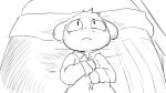 16:9 animal_crossing anthro bed bedroom bodily_fluids clothed clothing collared_shirt dragonweirdo furniture hi_res looking_up male mammal marshal_(animal_crossing) monochrome nintendo rodent sad sciurid solo tail tears tree_squirrel widescreen