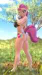 3d_(artwork) anthro anthroponiessfm bikini bikini_thong biped breasts butt clothing digital_media_(artwork) equid equine eyelashes female hair hasbro hi_res looking_at_viewer mammal mlp_g5 multicolored_hair my_little_pony outside pupils side-tie_bikini solo string_bikini sunny_starscout_(mlp) swimwear two_tone_hair