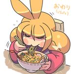  antenna_hair blonde_hair blush_stickers chopsticks closed_eyes eating food gashi-gashi happy noodles original sayaka-chan_(gashi-gashi) solo 