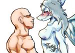 amber_eyes anon_(snoot_game) anthro bald blue_body blue_scales blush bone_frill breasts colored duo eye_contact fang_(gvh) feathered_wings feathers female female_anthro female_on_human frill_(anatomy) goodbye_volcano_high grey_body grey_feathers hair head_crest head_frill human human_on_anthro interspecies looking_at_another male male_on_anthro mammal nipples nude pterodactylus pterosaur reptile scales scalie short_tail silver_hair simple_background snoot_game tail whit3pinkmann white_background wings