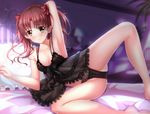  bad_anatomy bad_id bad_pixiv_id black_panties blush bow bra brown_eyes brown_hair frills hair_bow leg_lift lingerie long_hair long_legs lying nightgown on_bed on_side panties pillow ribbon shirai_kuroko smile solo spread_legs swordsouls to_aru_majutsu_no_index twintails underwear 