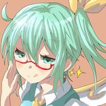  :q bespectacled daiyousei fairy_wings glasses green_eyes green_hair hair_ribbon kuromu_(underporno) red-framed_eyewear ribbon side_ponytail solo symbol-shaped_pupils tongue tongue_out touhou wings 