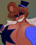 animatronic anthro bear big_breasts breasts clothing crossgender cybernetics cyborg female five_nights_at_freddy&#039;s freddy_(fnaf) fredina_(cally3d) hair hat headgear headwear huge_breasts hyper hyper_breasts looking_at_viewer m4n machine mammal one_eye_closed pasties ponytail robot scottgames sharp_teeth smile smiling_at_viewer solo teeth top_hat wink