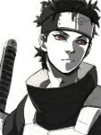  1boy black_hair closed_mouth commentary_request forehead_protector green_yossy konohagakure_symbol male_focus naruto_(series) naruto_shippuuden sharingan short_hair simple_background solo sword uchiha_shisui weapon white_background 