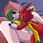 animated anthro bandai_namco clothing digimon digimon_(species) duo elemental_creature female flora_fauna hi_res lawealewd lilamon male male/female penetration plant red_body sex shoutmon vaginal vaginal_penetration