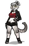 alpha_channel anthro biped bottomwear breasts clothed clothing collar countershade_fur countershade_torso countershading felid female fur grey_body grey_fur hair jam_(artist) mammal pantherine shorts simple_background solo tail tiger transparent_background