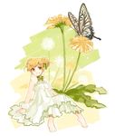  amarisu bad_id bad_pixiv_id barefoot blonde_hair bug butterfly double_bun dress flower insect minigirl original ribbon short_hair smile solo yellow_eyes 