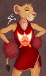 absurd_res anthro cheerleader cheerleader_outfit disney felid female hands_on_hips hi_res jace_apollo lion looking_at_viewer mammal pantherine pom_poms solo the_lion_guard the_lion_king tiifu_(the_lion_guard)