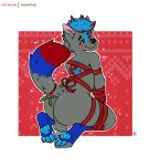 absurd_res anthro balls big_butt blush bound butt canid canine canis christmas ear_piercing genitals hi_res holidays katxfish male mammal mistletoe nude pawpads paws piercing plant raised_tail solo tail wolf