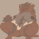 1:1 anthro anus biped black_body black_fur crouching female fur generation_7_pokemon genitals hi_res incineroar lazybracket looking_at_viewer muscular nintendo pokemon pokemon_(species) pussy red_body red_fur solo tail