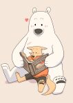 &lt;3 2024 anthro bear biped blush book bottomwear canid canine clothing dot_eyes duo fox hi_res kemono mammal panda_po polar_bear reading shorts sitting sweater topwear ursine white_body