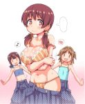 ... 3: 3girls :d arms_under_breasts bare_arms bare_shoulders black_skirt blue_hair blunt_bangs bra breasts brown_eyes brown_hair clothes_pull collarbone colored_inner_hair commentary flat_chest frown gradient_background groin hagiya_masakage hair_intakes hair_ornament heart highres large_breasts long_hair looking_at_viewer low_twintails multicolored_hair multiple_girls murosaki_miyo musical_note navel onii-chan_wa_oshimai! open_mouth orange_bra orange_hair orange_panties panties pink_background pleated_skirt short_hair short_ponytail simple_background skirt skirt_pull smile spoken_ellipsis spoken_heart spoken_musical_note strap_slip striped_bra striped_clothes striped_panties suspender_skirt suspenders suspenders_hanging training_bra twintails two-tone_hair two_side_up underwear undressing white_background |_| 
