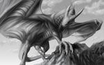  black_and_white dragon erection feral greyscale horn jackrow knot male monochrome nude outside pattarchus penis rock scalie sky solo spikes wings 