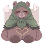 &lt;3 anotherbearsimp anthro areola bear biped blush breasts brown_body brown_fur female front_view fur hi_res hood mama_mellow_(anotherbearsimp) mammal nipples open_mouth simple_background smile solo