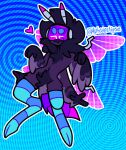 &lt;3 3_fingers 4_arms 4_wings abstract_background antennae_(anatomy) anthro arthropod arthropod_abdomen blue_clothing blue_footwear blue_socks clothing dark_body dark_fur eyebrows female fingers fluffy fluffy_tail footwear footwear_only fur gloves_(marking) half-closed_eyes hologram insect legwear lepidopteran limp_wrist mane markings mechanical_wings mostly_nude moth multi_arm multi_limb multi_wing mutedeclipse narrowed_eyes pattern_clothing pattern_footwear pattern_legwear pattern_socks purple_body purple_fur smile socks socks_only solo spiral_background squish striped_clothing striped_footwear striped_socks stripes tail thick_eyebrows thigh_highs thigh_squish toe_socks visor webster_vita_(mutedeclipse) white_eyes wings