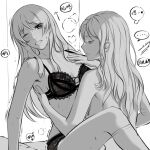  2girls bang_dream! bang_dream!_it&#039;s_mygo!!!!! blush bra breasts cang_(akaga204) chihaya_anon chinese_commentary chinese_text clenched_teeth collarbone commentary_request fingering greyscale hand_on_own_chest highres kneehighs lace-trimmed_bra lace-trimmed_panties lace_trim long_hair medium_breasts monochrome multiple_girls nagasaki_soyo one_eye_closed panties parted_lips sidelocks socks sweat teeth thought_bubble translation_request trembling underwear underwear_only yuri 
