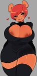 &lt;3 &lt;3_eyes anna_(dvampiresmile) anthro areola areola_slip bear big_breasts biped bite biting_lip biting_own_lip black_clothing black_dress black_eyebrows black_eyelashes black_eyes black_legwear black_nose black_thigh_highs blush blush_lines bodily_fluids breasts brown_areola cleavage cleavage_cutout cleavage_overflow clothed clothed_anthro clothed_female clothing crotch_lines dress dvampiresmile eye_through_hair eyebrow_through_hair eyebrows eyelashes eyelashes_through_hair female female_anthro front_view glistening glistening_breasts glistening_hair glistening_thighs grey_background hair hi_res legwear looking_at_viewer mammal narrowed_eyes portrait round_ears short_hair simple_background smile smiling_at_viewer solo standing sweat sweatdrop thigh_highs three-quarter_portrait tight_clothing tight_dress translucent translucent_hair
