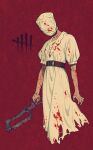  belt blood blood_on_clothes blood_on_weapon bubble_head_nurse character_request check_character cosplay covered_face dead_by_daylight dress hacksaw holding holding_weapon puffy_short_sleeves puffy_sleeves red_background saw shokugyo short_sleeves silent_hill_(series) tally the_nurse_(dead_by_daylight) the_nurse_(dead_by_daylight)_(cosplay) torn_clothes torn_dress weapon 