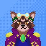 1:1 amber_eyes anthro brown_body brown_fur cape clothing fur jewelry male mammal mapache_astral pixlwarren procyonid raccoon simple_background solo steampunk_goggles