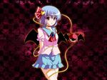  bat_wings blue_hair bow choker eyeball fal_(falketto) fusion hair_bow hair_ribbon heart komeiji_satori miniskirt open_mouth red_eyes remilia_scarlet ribbon short_hair skirt solo third_eye touhou wings 