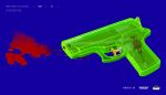  absurdres barcode blood blue_background english_text gun highres iren_krkt no_humans original water_gun weapon 