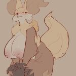 1:1 anthro areola biped black_body blep blush breasts delphox erection fur generation_6_pokemon genitals gynomorph hi_res intersex lazybracket nintendo nipples orange_body orange_fur penis pokemon pokemon_(species) red_body red_fur solo tongue tongue_out yellow_body yellow_fur