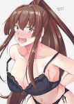  1girl artist_name black_bra black_panties blush bra bra_slip breasts brown_eyes brown_hair cleavage collarbone dated embarrassed gradient_background hair_intakes highres kantai_collection large_breasts lingerie long_hair looking_at_viewer navel open_mouth panties ponytail sidelocks simple_background solo taira_yuuki underwear upper_body very_long_hair yamato_(kancolle) 