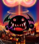  ball black_skin blackorb00 city explosion fernandez fire glowing_skin monster red_eyes ruins smile waku_waku_7 wings 