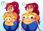 &lt;3 2024 annoyed anthro belly bianca_the_lion blue_bottomwear blue_clothing bottomwear breasts breath bulging_smiley_shirt_meme clothing curious digital_drawing_(artwork) digital_media_(artwork) ears_down eyebrows eyelashes felid female fur hair hand_on_hip heart_nose hi_res hotlegs101_art lidded_eyes lion long_hair mammal multicolored_body multicolored_fur multicolored_pawpads narrowed_eyes one_ear_up orange_body orange_ears orange_fur orange_tail overweight overweight_female pantherine pants pawpads pivoted_ears ponytail question_mark red_eyebrows red_eyes red_hair shiny_eyelids shirt simple_background solo t-shirt tail tan_body tan_fur tan_inner_ear thick_thighs tight_bottomwear tight_clothing tight_pants tight_shirt tight_topwear topwear two_tone_body two_tone_face two_tone_fur yellow_clothing yellow_shirt yellow_topwear