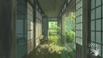  architecture arrow_(projectile) artist_logo bow_(weapon) bush day east_asian_architecture highres lantern no_humans original paper_lantern scenery shouji sliding_doors target tree weapon wooden_floor xingzhi_lv 