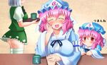  bad_id bad_pixiv_id banned_artist child commentary_request garter_straps hat head_out_of_frame japanese_clothes ko-yuyuko konpaku_youmu mother_and_daughter multiple_girls out_of_frame pink_eyes pink_hair saigyouji_yuyuko shin'en_(gyokuro_company) silver_hair smile touhou translation_request triangular_headpiece wavy_hair wide_sleeves 
