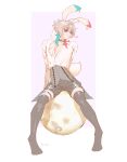  1boy animal_ears arms_behind_back bishounen black_shorts black_thighhighs blue_eyes blue_hair blush cowlick diamond_choker english_commentary eyeshadow full_body gavis_bettel grey_corset grey_hair heterochromia highres holostars holostars_english kri5pp looking_at_viewer makeup male_focus moon multicolored_hair pink_eyes pink_eyeshadow pink_hair rabbit_boy rabbit_ears rabbit_tail scarf shiny_clothes shirt shorts sitting solo spread_legs tail thigh_strap thighhighs virtual_youtuber white_background white_scarf white_shirt 