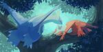  claws closed_eyes day highres in_tree latias latios leaf lying no_humans outdoors pokemon pokemon_(creature) torinoko_(miiko_draw) tree 