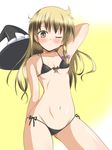  bikini blonde_hair braid deego_(omochi_bazooka) hat kirisame_marisa long_hair one_eye_closed solo swimsuit touhou witch_hat yellow_eyes 