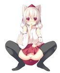  animal_ears anus black_legwear blush censored detached_sleeves hat inubashiri_momiji no_panties pussy red_eyes skirt skirt_lift solo spread_legs squatting tail thighhighs tokin_hat touhou wolf_ears wolf_tail yanagi_yuu 