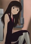  black_dress black_hair dress haruyama_kazunori long_hair maruyama_takako panties piano_no_mori pipes sitting sleeveless smile solo thighhighs toilet underwear 