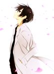  black_eyes black_hair cherry_blossoms kirito labcoat looking_up male_focus sword_art_online tsukimori_usako 