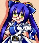  blue_hair blush chokkyuu_hyoudai_robot_anime fuji_(robot_anime) gloves looking_at_viewer open_mouth robot sanari_(quarter_iceshop) smile solo yellow_eyes 