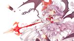  bat_wings broken broken_chain chain hat pointy_ears purple_hair red_eyes remilia_scarlet sasurai_susuki short_hair solo spear_the_gungnir touhou wings wrist_cuffs 