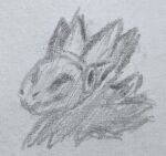 4_ears ambiguous_gender anthro fluffy fur graphite_(artwork) grey_background grey_body grey_fur greyscale machine monochrome multi_ear neck_tuft pencil_(artwork) protogen protogen_visor simple_background sketch smile solo soultheprotogen traditional_media_(artwork) tuft