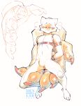 2024 anthro arms_tied biped blush bound crotch_tuft domestic_cat duo featureless_crotch felid feline felis fur hands_behind_back harness hi_res looking_at_viewer male mammal size_difference slim_anthro slim_male slim_sub solo_focus submissive submissive_anthro submissive_male tofuxal tuft white_body white_fur yellow_eyes