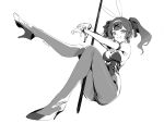  1girl animal_ears breasts cuffs handcuffs hatsune_miku high_heels highres medium_breasts monochrome olys playboy_bunny pole rabbit_ears rabbit_hole_(vocaloid) smile solo stripper_pole thighs twintails 