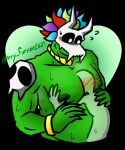 animal_humanoid anthro belly bodily_fluids duo green_body green_skin hi_res hug hugging_belly human humanoid lizard lizard_humanoid lizardman male male/male mammal nipples reptile reptile_humanoid rry_fuckere621 scalie scalie_humanoid slightly_chubby slightly_chubby_male sweat sweatdrop terraria witch_doctor_(terraria)