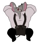 2024 anthro biped black_nose bottomwear bulge cheesemaster_(cookie_run) clothing cookie_run cywolf49 grey_body male mammal murid murine pants rat rodent shirt simple_background solo suspenders topwear white_background