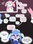 absurd_res blue_body blush clothing digital_media_(artwork) eeveelution english_text female feral fur generation_4_pokemon generation_6_pokemon genitals glaceon hair hi_res mammal nintendo open_mouth pokemon pokemon_(species) simple_background sylveon text utopianvee white_body