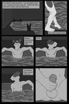  balls black_and_white canine comic dbruin dog english_text erection greyscale humanoid_penis male mammal masturbation monochrome muscles nude penis pool smile solo text water 