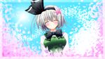  cherry_blossoms hair_ornament hair_ribbon highres konpaku_youmu osashin_(osada) ribbon short_hair silver_hair smile solo touhou 