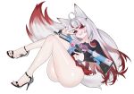  1girl absurdres animal_ears breasts fox_ears fox_girl fox_tail highres kitsune large_tail long_hair looking_at_viewer miniskirt skirt smile solo tail 